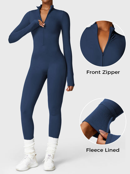 Tuta intera St. Moritz in pile a maniche lunghe con zip